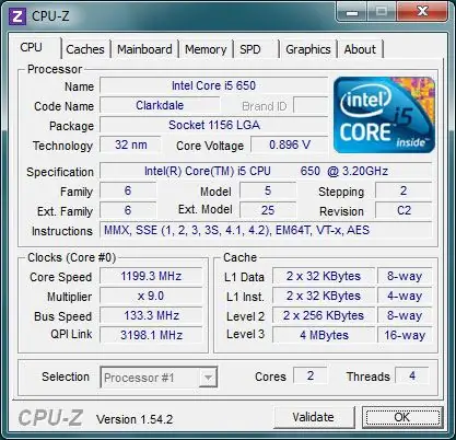 CPU-Z programos langas