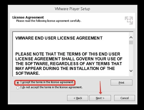 Ugovor o licenci za Vmware player