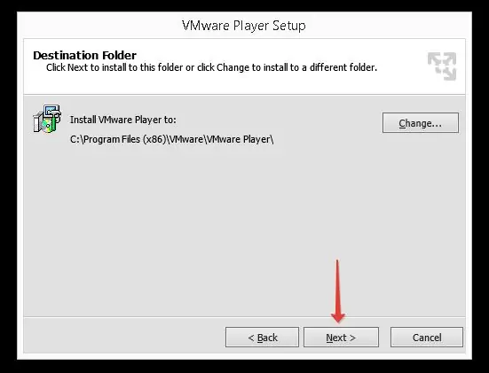 VMWare Player የመጫኛ አቃፊ።