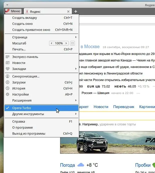 Włączanie Opery Turbo