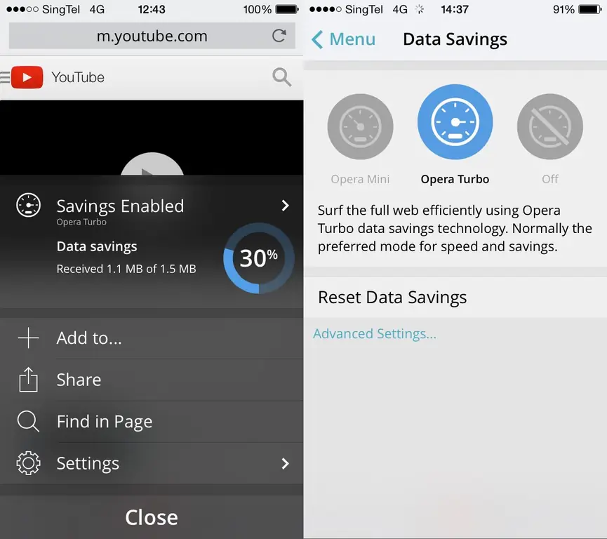 การบีบอัดข้อมูลของ Opera Mini Opera