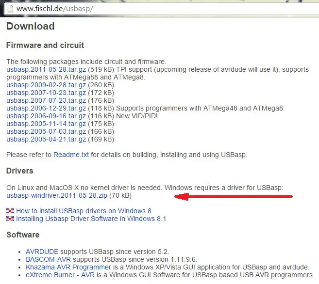 Pagda-download ng USBasp driver para sa Windows