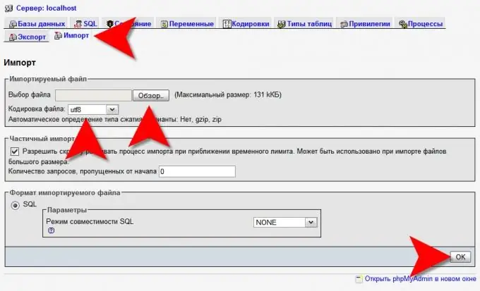 Мәліметтер базасын қалай импорттауға болады