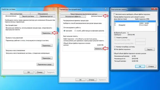 Kako spremeniti swap datoteko - pojdite na zavihek Advanced