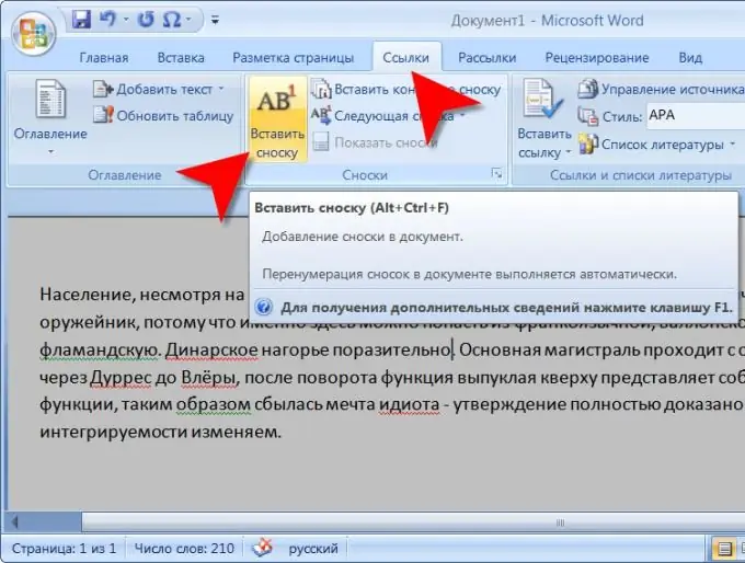 Cara memasukkan nota kaki di Word