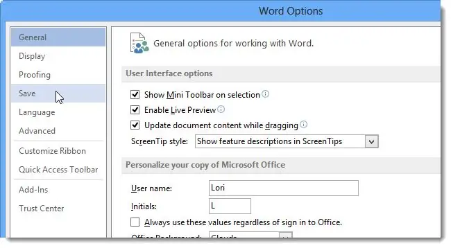 How to Change Auto Save Intervals in MC Word 2013