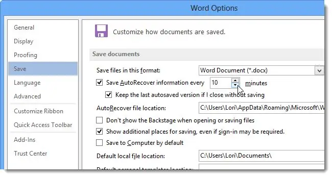 How to Change Auto Save Intervals in MC Word 2013