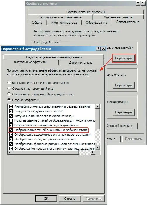 Com eliminar ombres de les icones de l'escriptori