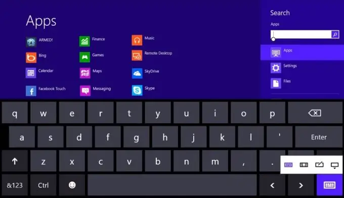 Virtuális billentyűzet a Windows 8 táblagépen