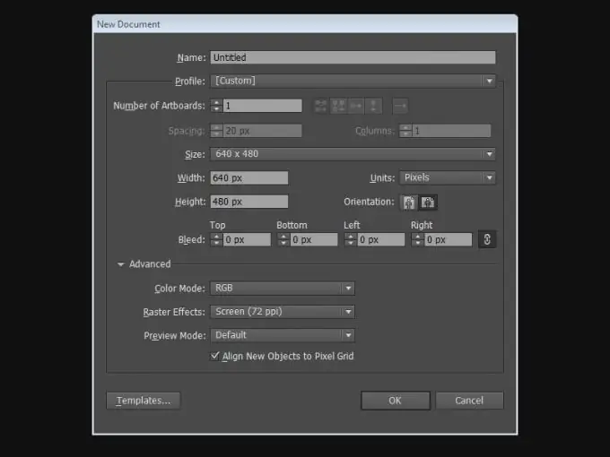 როგორ შევქმნათ ახალი დოკუმენტი Adobe Illustrator- ში