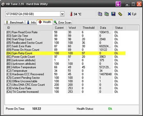 HDTune: kartica Status